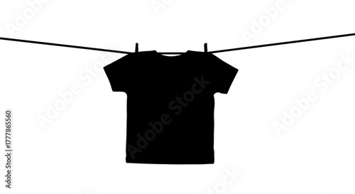 Black T-Shirt Hanging on Clothesline