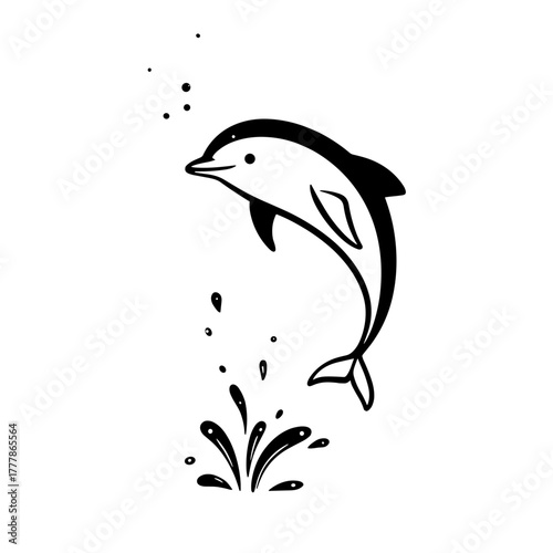 Dolphin. Dolphin simple black and white line art vector logo