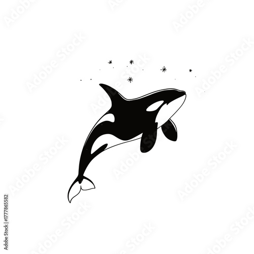 Orca. Orca simple black and white line art vector logo