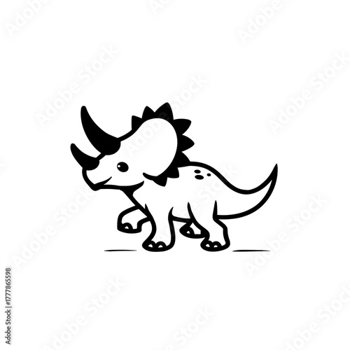 Triceratops. Triceratops simple black and white line art vector logo
