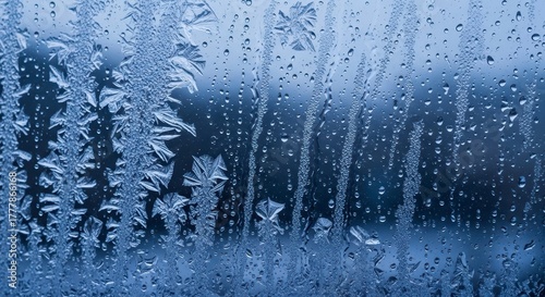 Winter Frost  Ice Pattern on Window Glass Texture.