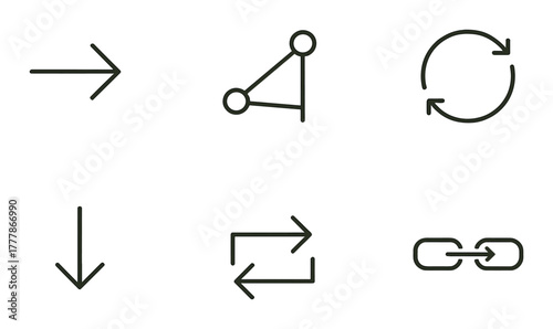 Set of six minimalist black icons on green gradient background