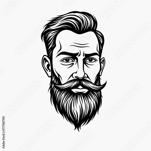Bearded man illustration with vintage style and detailed lines  