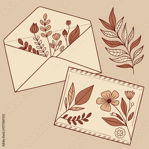 Vintage floral envelope with flowers and decorative vector design
