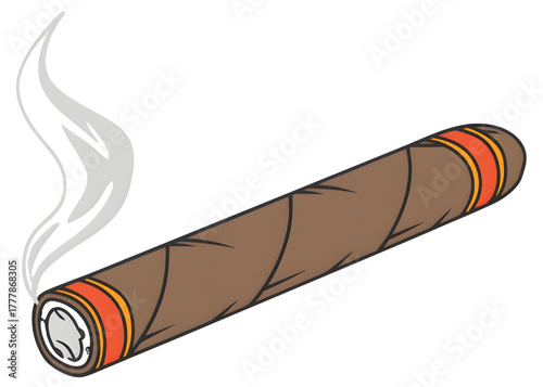 Illustration of a lit cigar with smoke isolated on transparent background