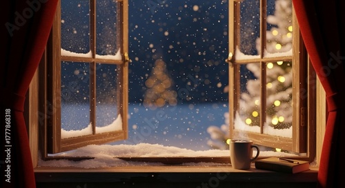 Inspiração Natalina: Paisagem Nevada Vista da Janela com Café e Calor do Lar