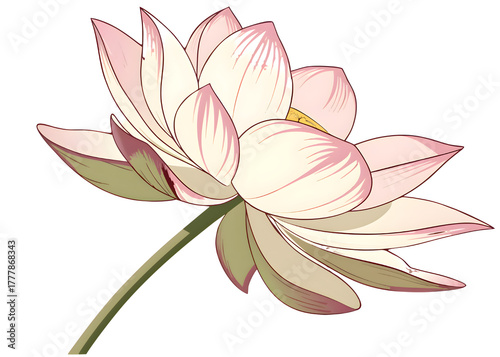 Delicate pink lotus flower blooming isolated on transparent background