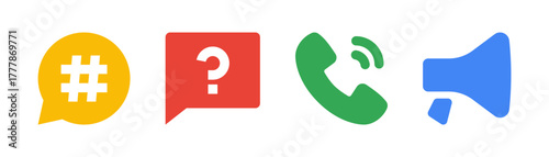 Chat and Call Icons – Message, Hashtag, Contact, Marketing