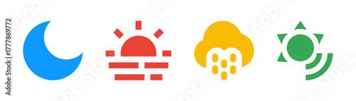 Sun and Moon Icons – Morning, Night, Light, Nature Symbols