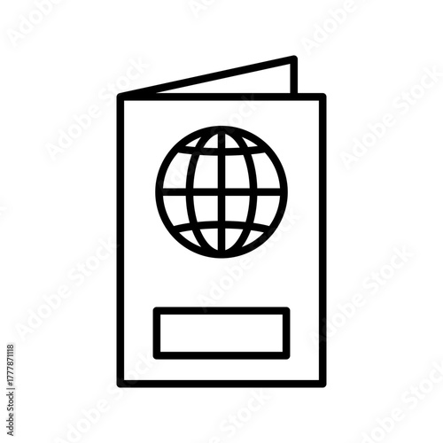 global-passport-icon Black icon of a passport featuring a globe symbol, representing international travel, identity, immigration, or tourism concept.