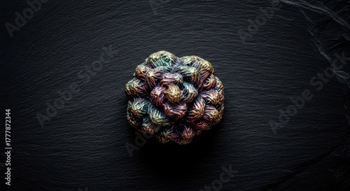 Colorful Metallic Brain Sculpture on Black Background Artistic Decorative Object