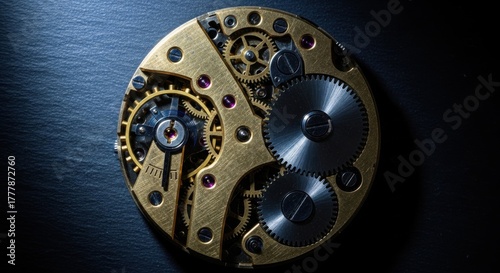 Mechanical Watch Movement with Gears and Cogs in Dark Background