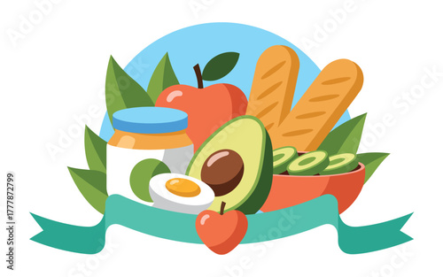 Vibrant assortment of fresh fruits, vegetables, and bread, symbolizing healthy eating and natural goodness.