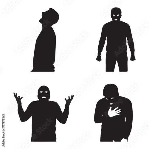 Silhouette Figures Expressing Negative Emotions And Distress On White person human
