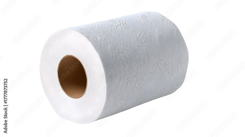 Fototapeta premium Textured white toilet paper roll on black background