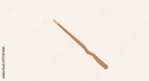 A brown wand with a curved handle and sparkling effect at the tip, isolated on a light background.