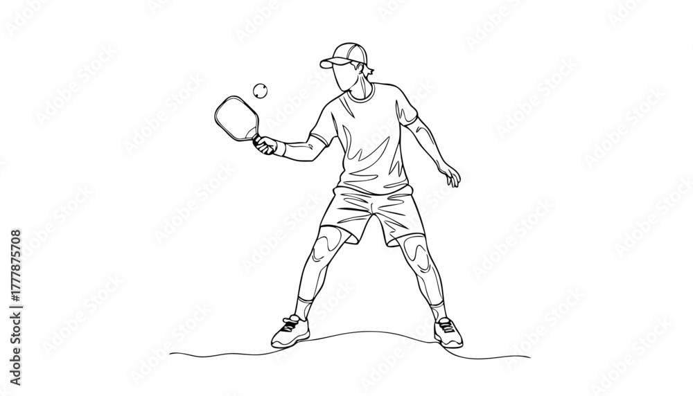 Fototapeta premium Man playing pickleball, dynamic pose, hitting the ball with a paddle