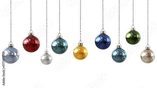 Collection of colorful christmas baubles isolated on transparent background