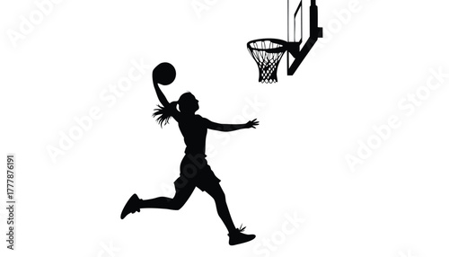 Silhouette of a female basketball player dunking a ball