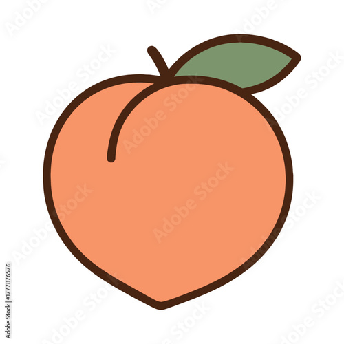 Cute peach fruit with stem and leaf