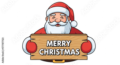 A jovial depiction of Santa Claus holding a festive Merry Christmas sign. Celebrating the spirit of the holiday season with a touch of warmth and cheer. vector illustration