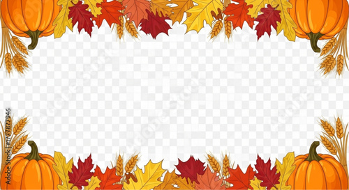 Autumnal frame adorns the border, pumpkins and leaves create a visual feast. Embodying the charm of the harvest season with vibrant colors and rich textures. vector illustration