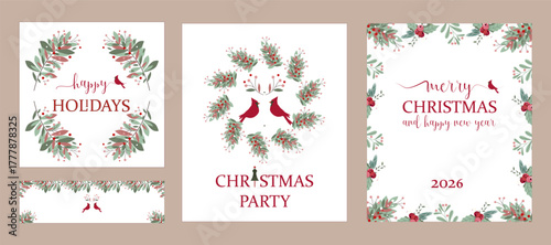 New Year's  and Crhristmas greeting cards. A set of holiday cards. Christmas illustrations in vector Chrismas invitation party	