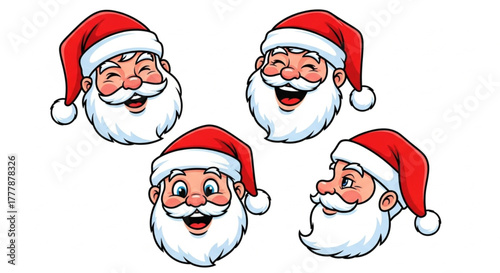 A collection of festive and joyful Santa Claus faces. These cheerful images evoke the spirit of Christmas, creating a sense of warmth and excitement. vector illustration