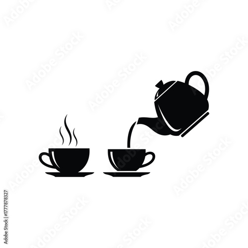 Teapot and teacup black silhouettes isolated on white  tea and coffee concept vector design
