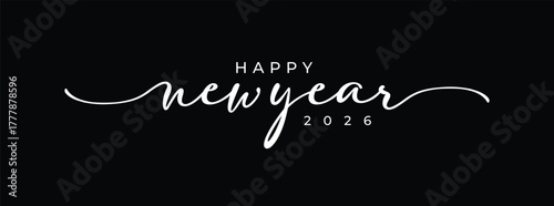 2026 Happy New Year logo design, Happy New Year 2026 flat minimalist black and white logo design, love, heart, 2026