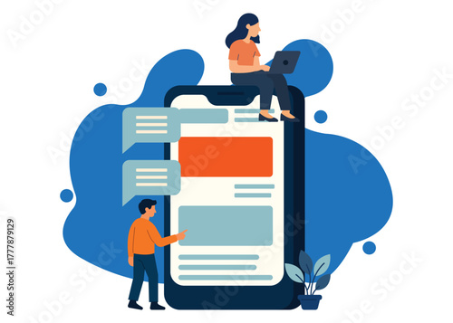 Modern mobile app design with digital communication, showcasing collaboration and teamwork for innovative tech solutions in the digital era