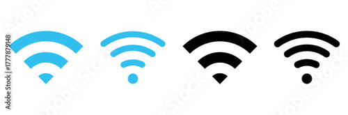 Wi-Fi icon collection. Black and blue Wi-Fi icon. Transparent background. Vector illustration.