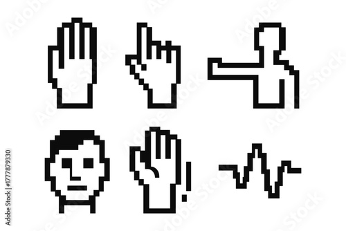 Retro pixel art: minimalist hand gestures and icons collection