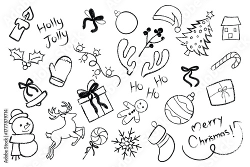 merry christmas and winter season doodle elements vector set