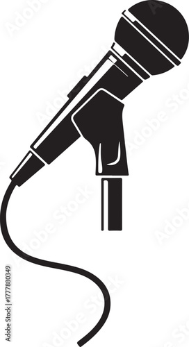 A black silhouette of a microphone on a stand