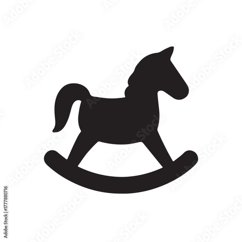 Simple black silhouette of a classic wooden rocking horse toy