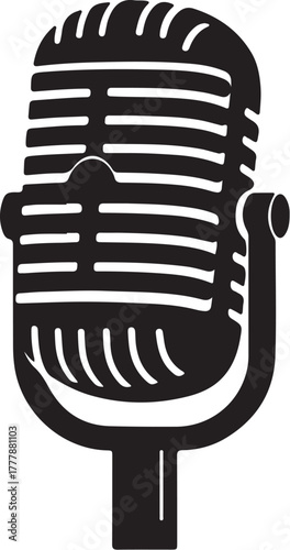 Black silhouette of a vintage microphone on a white background retro audio also transparent background