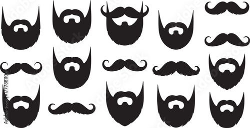 Collection of Black Silhouette Beards and Mustaches for Men's Grooming and Style Icons male also transparent background