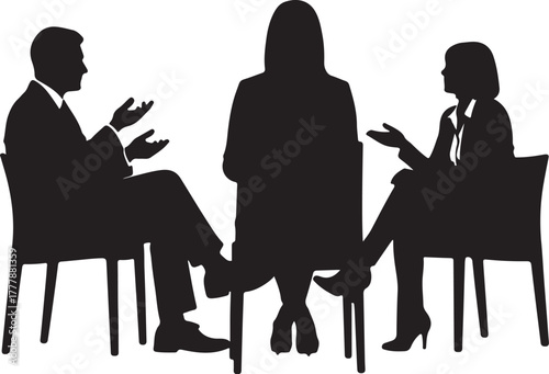 Silhouette of Three People in a Meeting or Discussion Seated in Chairs group also transparent background