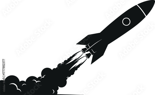 Black rocket launching with smoke trail rocket, spaceship, launch, space, travel, silhouette, miscellaneous, fire, journey, fiction, ambition, fire., exploration, takeoff, progress, escape, ignition, 