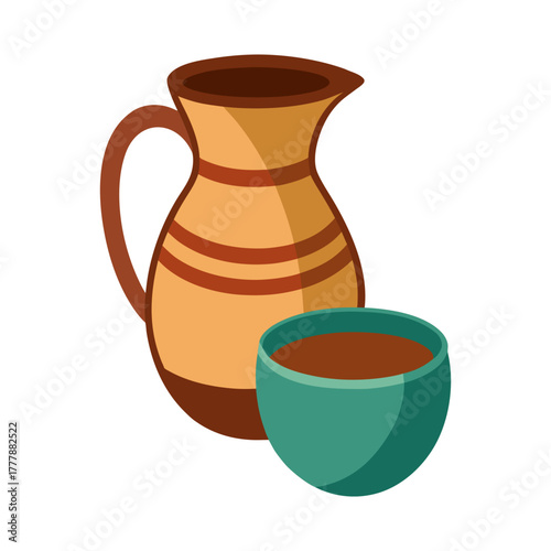 earthen pitcher beside cup