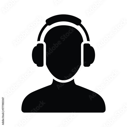 Person wearing headphones icon silhouette audio music listener support communication symbol
