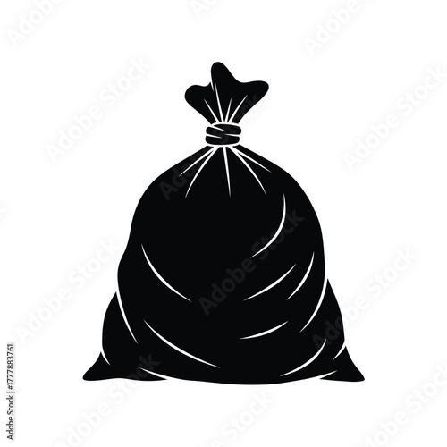 Essential black trash bag icon illustration waste disposal garbage sack symbol for cleanup and rubbish collection