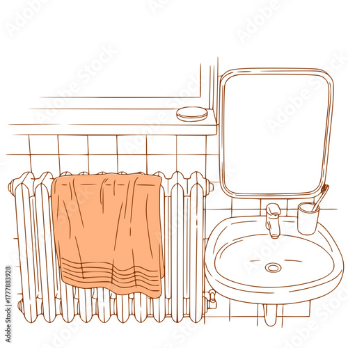 Bathroom interior sketch with and sink  (vector)