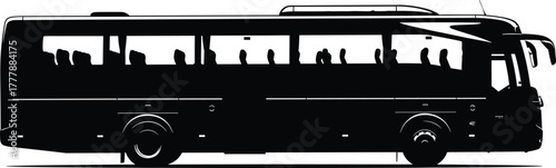 Passenger Bus Silhouette Side View transportation vehicle, bus, passenger, transportation, vehicle, travel, public, transport, silhouette, black and white, white background, isolated, design, graphic,