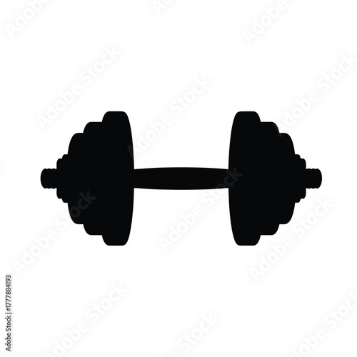 Silhouette of a black dumbbell for fitness and weightlifting graphics