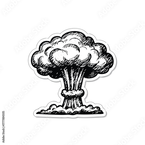 Hand drawn sketch of a mushroom cloud explosion symbolizing destruction and chaos