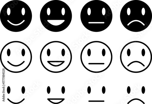 Collection of diverse smiley face emoticons showing different emotions