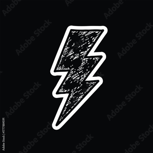 Hand drawn rough lightning bolt symbol isolated on black background energy power electricity icon