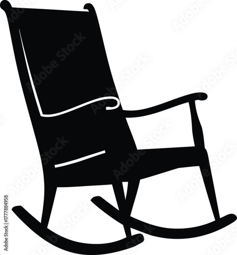 Silhouette of a classic wooden rocking chair on a white background furniture black